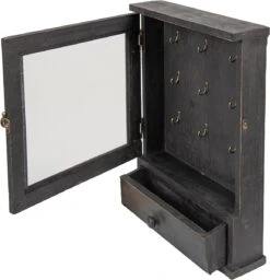 Clayre & Eef Sleutelkastje 36x9x47 Cm Zwart Hout Glas Sleutelhouder Sleutelrekje -Clayre & Eef 1156x1200 1