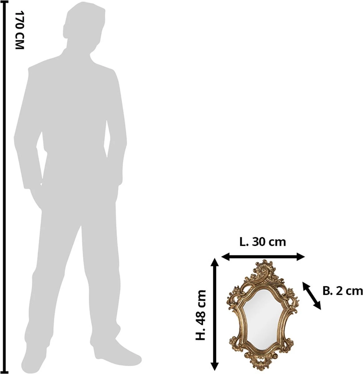 Clayre & Eef Spiegel 30x48 Cm Goudkleurig Kunststof Grote Spiegel Wand Spiegel Muur Spiegel 4 Clayre & Eef Spiegel 30x48 Cm Goudkleurig Kunststof Grote Spiegel Wand Spiegel Muur Spiegel - Afbeelding 2