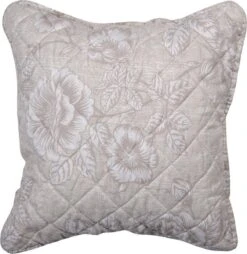 Clayre & Eef Kussenhoes 40x40 Cm Beige Wit Polyester Vierkant Bloemen Sierkussenhoes Kussen Hoes