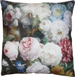 Clayre & Eef Kussenhoes 45x45 Cm Wit Groen Polyester Vierkant Bloemen Sierkussenhoes Kussen Hoes