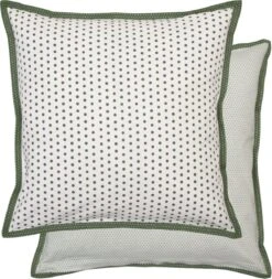 Clayre & Eef - Katoenen - Stoel - Kussenhoes - Stippen En Stipjes In Wit Met Groen - 40 X 40 CM