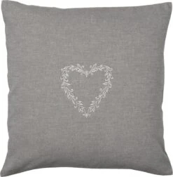 Clayre & Eef Kussenhoes 40x40 Cm Grijs Katoen Harten Ruiten Sierkussenhoes Kussen Hoes