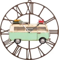 Clayre & Eef Wandklok 48x50 Cm Groen Metaal Rond Busje Muurklok Hangklok