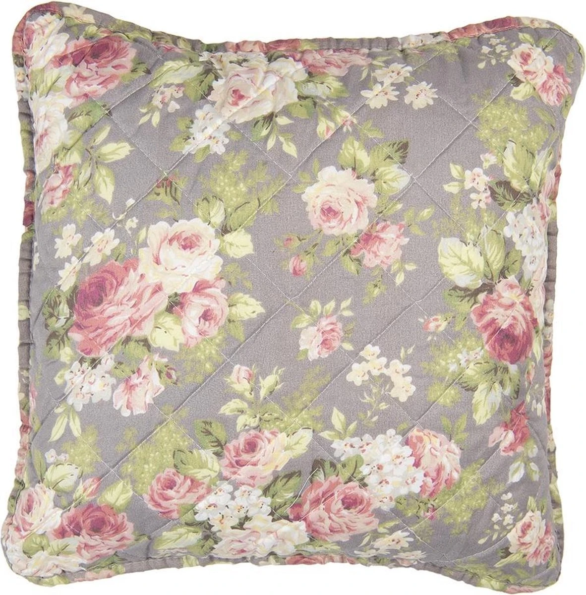 Clayre & Eef Kussenhoes 40x40 Cm Grijs Groen Polyester Katoen Vierkant Sierkussenhoes Kussen Hoes 3 Clayre & Eef Kussenhoes 40x40 Cm Grijs Groen Polyester Katoen Vierkant Sierkussenhoes Kussen Hoes
