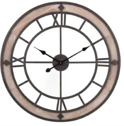 Clayre & Eef Wandklok Ø 70x4 Cm Bruin Ijzer Rond Muurklok Hangklok Keukenklok