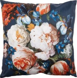 Clayre & Eef Sierkussen 45x45 Cm Blauw Oranje Polyester Bloemen Sierkussenhoes Kussen Hoes