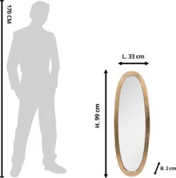Clayre & Eef Spiegel 33x99 Cm Goudkleurig Aluminium Glas Ovaal Grote Spiegel Wand Spiegel Muur Spiegel -Clayre & Eef 1192x1200 9