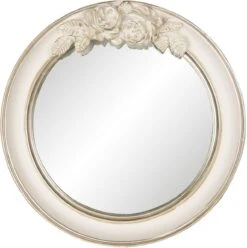 Clayre & Eef Spiegel Ø 25 Cm Beige Kunststof Rond Grote Spiegel Wand Spiegel Muur Spiegel