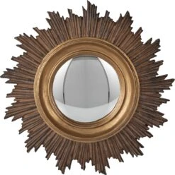 Clayre & Eef Spiegel Ø 18 Cm Goudkleurig Kunststof Rond Bolle Spiegel Wand Spiegel Muur Spiegel