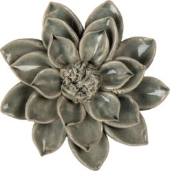 Clayre & Eef Beeld Bloem Ø 14x4 Cm Groen Keramiek Woonaccessoires Beeld Decoratie Decoratieve Accessoires