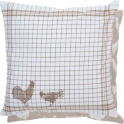 Clayre & Eef - Sierkussenhoes Kussenhoes - Textielserie Landelijk - Geruit - Kippen & Hanen - 40 X 40 Cm