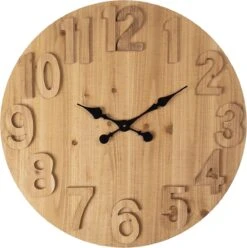 Clayre & Eef Wandklok Ø 70 Cm Bruin Hout Rond Muurklok Hangklok Keukenklok