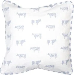 Clayre & Eef Kussenhoes 40x40 Cm Blauw Katoen Vierkant Koeien Sierkussenhoes Kussen Hoes