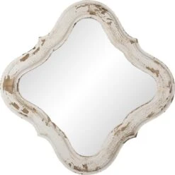 Clayre & Eef Spiegel 59x59 Cm Wit Hout Ovaal Grote Spiegel Wand Spiegel Muur Spiegel