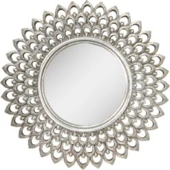 Clayre & Eef Spiegel Ø 27 Cm Zilverkleurig Kunststof Rond Grote Spiegel Wand Spiegel Muur Spiegel