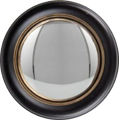 Clayre & Eef Spiegel Ø 27 Cm Zwart Goudkleurig Hout Glas Rond Grote Spiegel Wand Spiegel Muur Spiegel