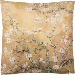 Clayre & Eef Sierkussen 45x45 Cm Geel Groen Synthetisch Vierkant Bloesemtakken Kussenhoes Met Kussenvulling -Clayre & Eef 1197x1200 11