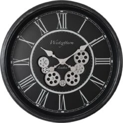 Clayre & Eef Wandklok Ø 58 Cm Zwart Zilverkleurig Kunststof Rond Muurklok Hangklok