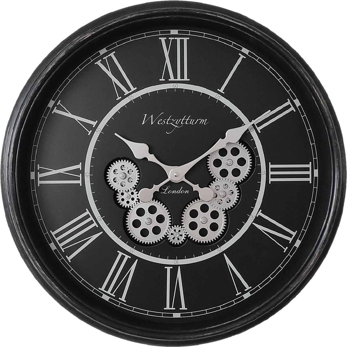 Clayre & Eef Wandklok Ø 58 Cm Zwart Zilverkleurig Kunststof Rond Muurklok Hangklok 3 Clayre & Eef Wandklok Ø 58 Cm Zwart Zilverkleurig Kunststof Rond Muurklok Hangklok