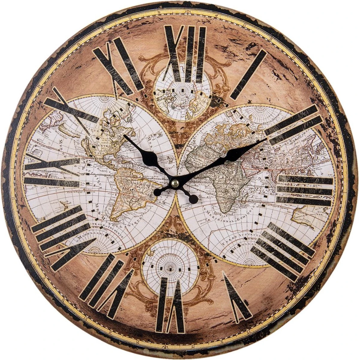 Clayre & Eef Wandklok Ø 34 Cm Bruin MDF Rond Wereldkaart Muurklok Hangklok Keukenklok 8 Clayre & Eef Wandklok Ø 34 Cm Bruin MDF Rond Wereldkaart Muurklok Hangklok Keukenklok - Afbeelding 6