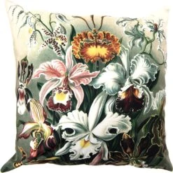Clayre & Eef Kussenhoes 45x45 Cm Groen Wit Polyester Vierkant Bloemen Sierkussenhoes Kussen