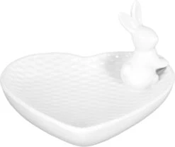 Clayre & Eef Schaaltje Konijn 14x13x9 Cm Wit Keramiek Sieradenhouder Juwelenhouder Presenteerschaal