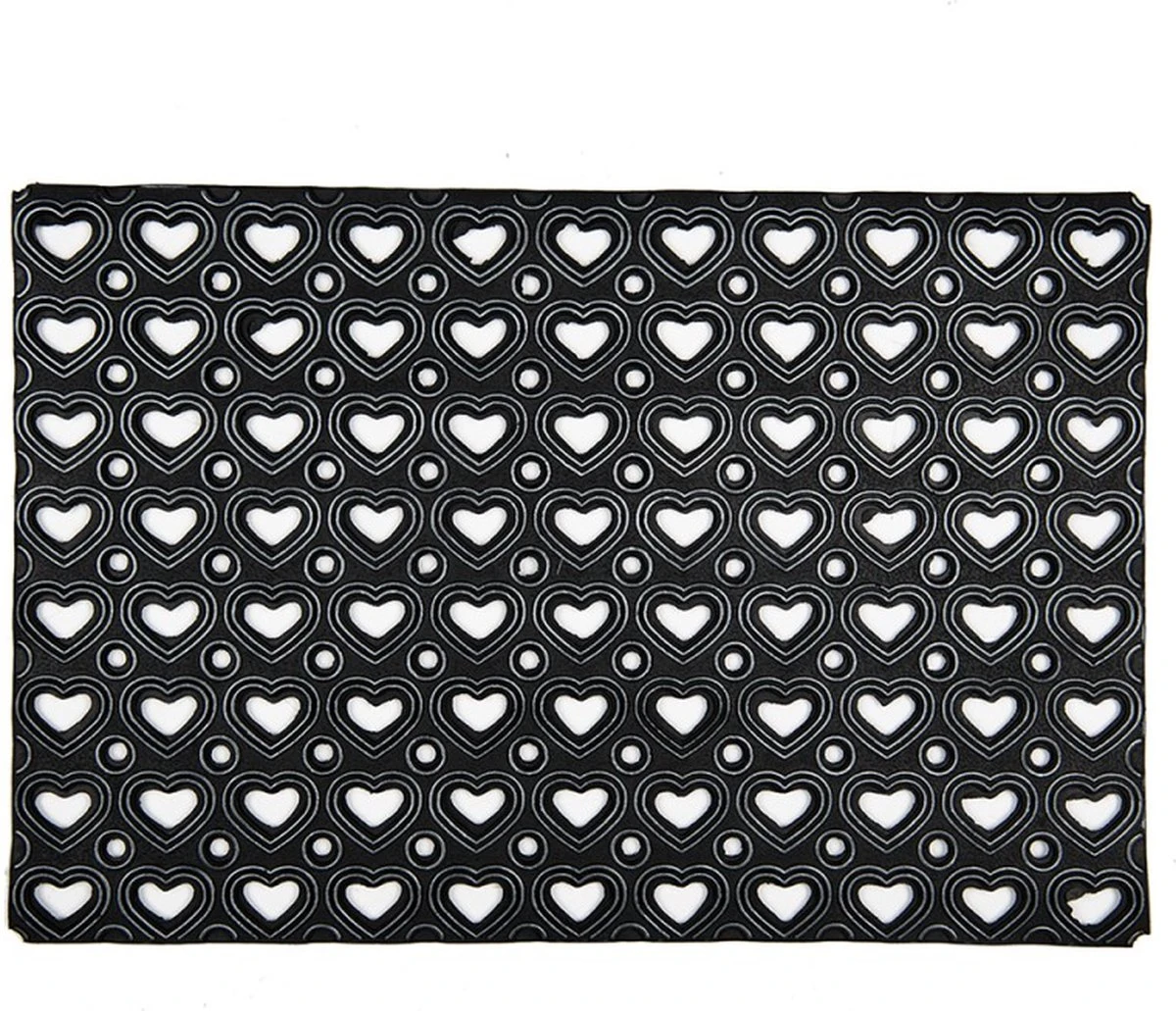 Clayre & Eef Deurmat 60x40 Cm Zwart Rubber Rechthoek Harten Mat Schoonloopmat Doormat 4 Clayre & Eef Deurmat 60x40 Cm Zwart Rubber Rechthoek Harten Mat Schoonloopmat Doormat - Afbeelding 2