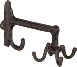 Clayre & Eef Wandkapstok 4 Haken 9x18x10 Cm Bruin Metaal -Clayre & Eef 1200x1049