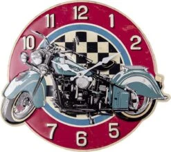 Clayre & Eef Wandklok 44x39 Cm Rood MDF Rond Motor Muurklok Hangklok Keukenklok