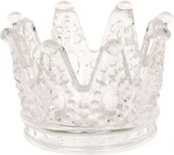 Clayre & Eef Theelichthouder Kroon Ø 8x5 Cm Glas Waxinelichthouder Windlichthouder