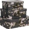 Clayre & Eef Decoratie Koffer Set Van 3 30x21x9/25x18x9/20x16x8 Cm Zwart Karton Rechthoek Bloemen Opbergkoffer Koffer -Clayre & Eef 1200x1094 2