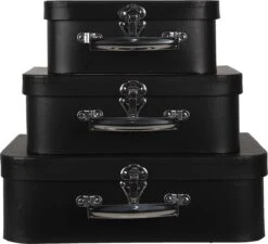 Clayre & Eef Decoratie Koffer Set Van 3 30x22x10 Cm Zwart Karton Opbergkoffer Koffer