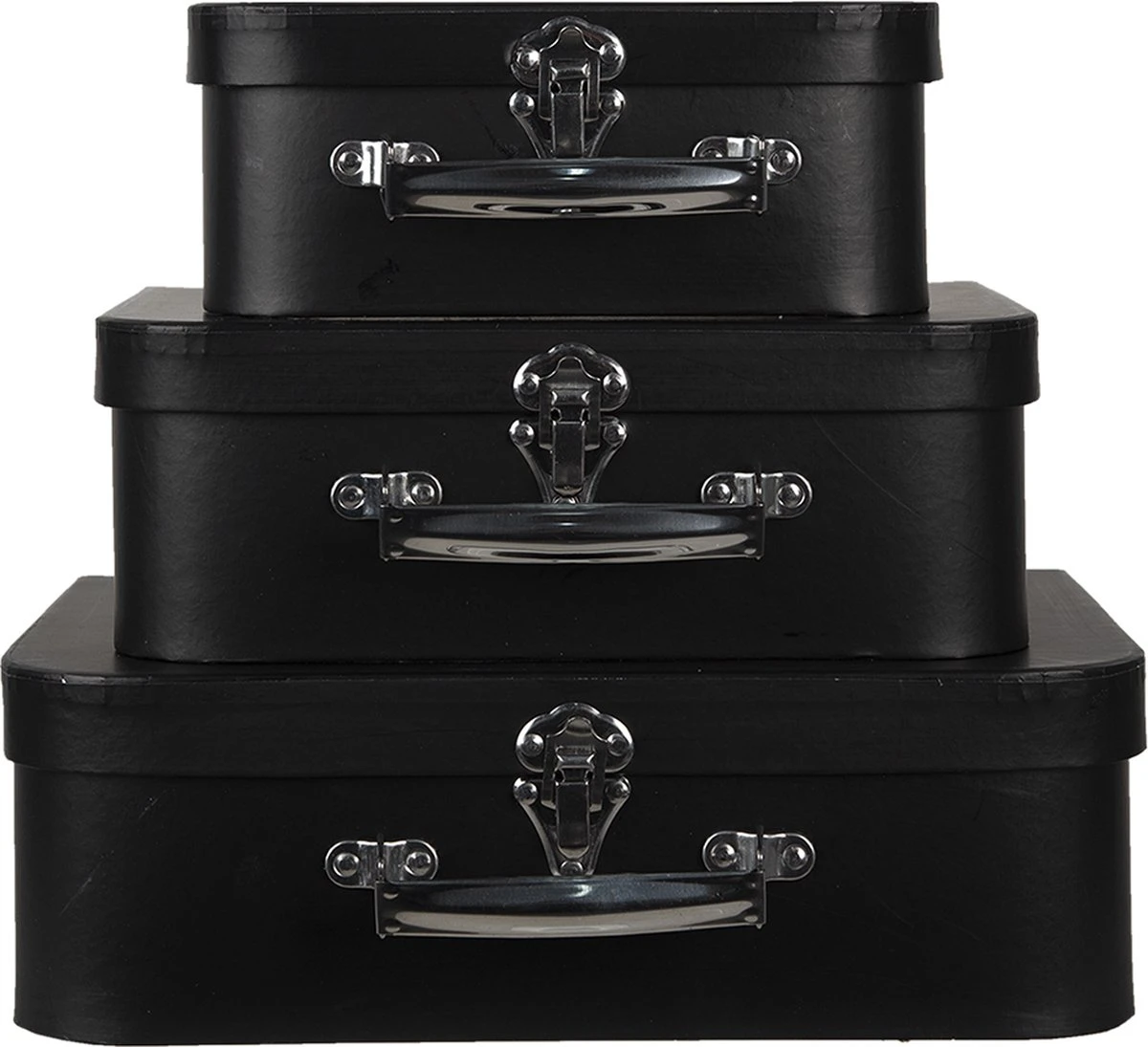 Clayre & Eef Decoratie Koffer Set Van 3 30x22x10 Cm Zwart Karton Opbergkoffer Koffer 3 Clayre & Eef Decoratie Koffer Set Van 3 30x22x10 Cm Zwart Karton Opbergkoffer Koffer