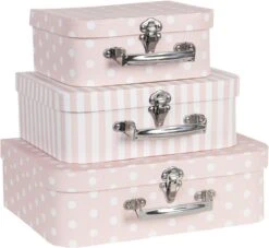 Clayre & Eef Decoratie Koffer Set Van 3 30x21x9/25x18x9/20x16x8 Cm Roze Wit Karton Rechthoek Opbergkoffer Koffer -Clayre & Eef 1200x1103 1
