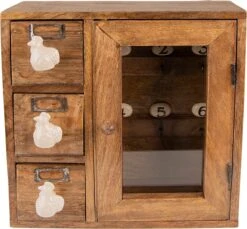 Clayre & Eef Sleutelkastje 31x10x31 Cm Bruin Wit Hout Glas Sleutelhouder Sleutelrekje