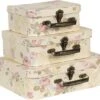Clayre & Eef Decoratie Koffer Set Van 3 30x21x9/25x18x9/20x16x8 Cm Beige Karton Rechthoek Bloemen Opbergkoffer Koffer
