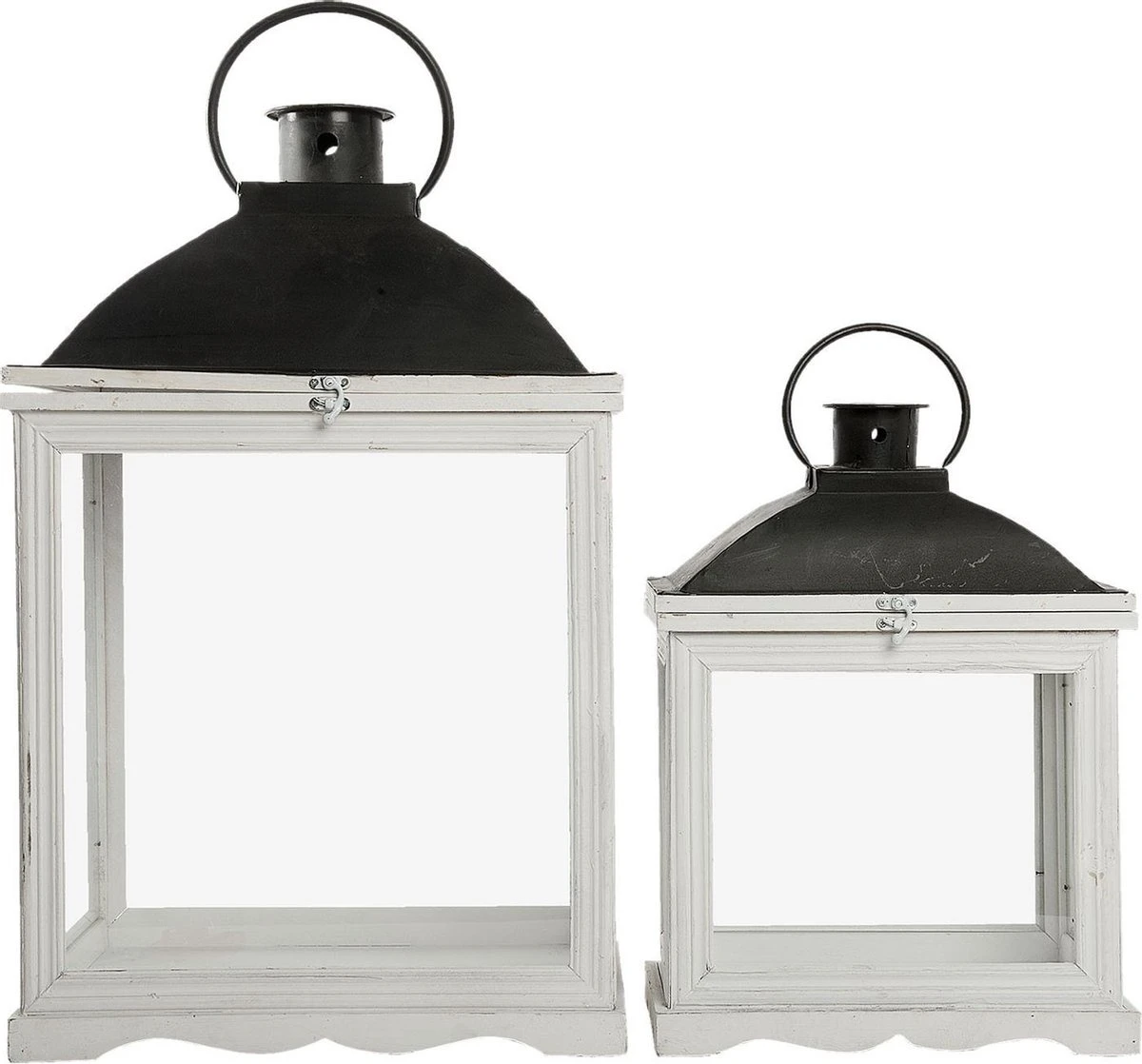 Clayre & Eef Lantaarns Set Van 2 Wit Hout Rechthoek Kaarsenhouder Sfeerverlichting 4 Clayre & Eef Lantaarns Set Van 2 Wit Hout Rechthoek Kaarsenhouder Sfeerverlichting - Afbeelding 2