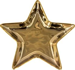 Clayre & Eef Decoratie Schaal Ster 20x19 Cm Goudkleurig Keramiek Kaarsenplateau Sleutelbakje Sieradenbakje