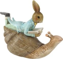 Clayre & Eef Beeld Konijn 16x8x14 Cm Bruin Blauw Kunststof Woonaccessoires Pasen Paashaas