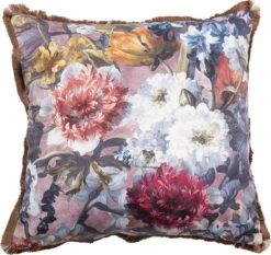 Clayre & Eef Sierkussen 45x45 Cm Roze Wit Synthetisch Vierkant Bloemen Kussenhoes Met Kussenvulling