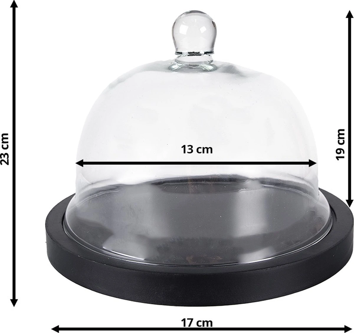 Clayre & Eef Stolp Ø 23x17 Cm Zwart Hout Glas Rond Glazen Stolp 4 Clayre & Eef Stolp Ø 23x17 Cm Zwart Hout Glas Rond Glazen Stolp - Afbeelding 2