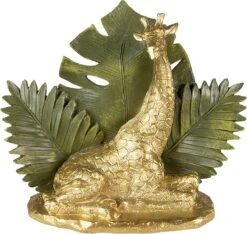 Clayre & Eef Beeld Giraf 19 Cm Goudkleurig Groen Kunststof Woonaccessoires Beeld Decoratie Decoratieve Accessoires