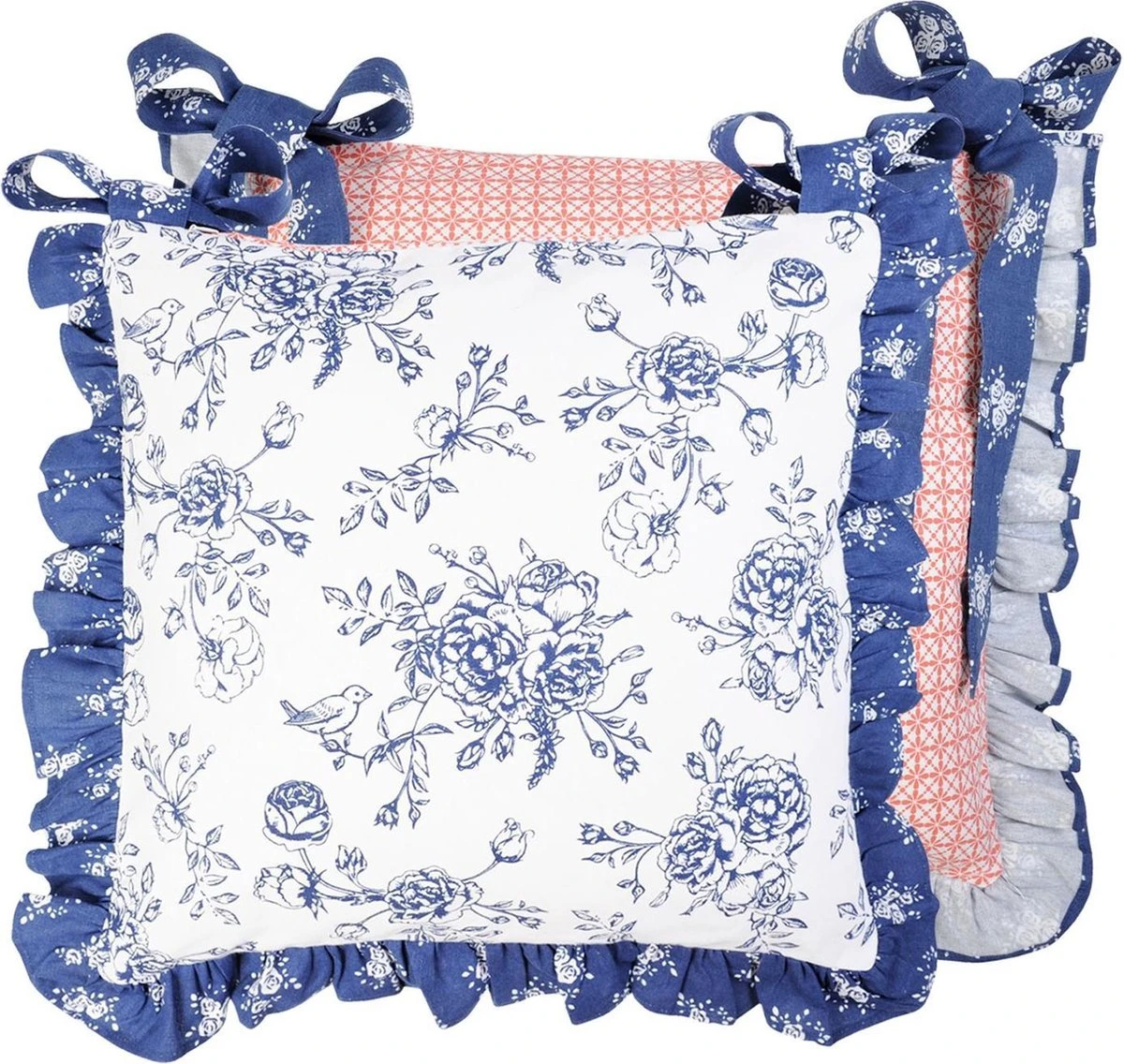 Clayre & Eef Kussenhoes Stoelkussen MMRG26 40*40 Cm - Blauw 100% Katoen Sierkussen Kussensloop Kussenbeschermer 4 Clayre & Eef Kussenhoes Stoelkussen MMRG26 40*40 Cm - Blauw 100% Katoen Sierkussen Kussensloop Kussenbeschermer - Afbeelding 2