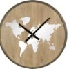 Clayre & Eef Wandklok Ø 60 Cm Bruin Hout Metaal Rond Wereldkaart Muurklok Hangklok Keukenklok