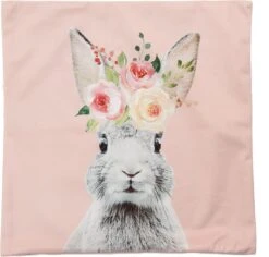 Clayre & Eef Kussenhoes 45x45 Cm Roze Wit Polyester Vierkant Konijn Sierkussenhoes Kussen -Clayre & Eef 1200x1145