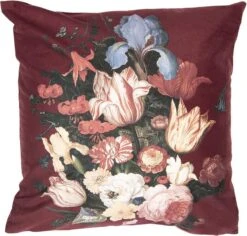 Clayre & Eef Kussenhoes 45x45 Cm Rood Polyester Vierkant Bloemen Sierkussenhoes Kussen Hoes