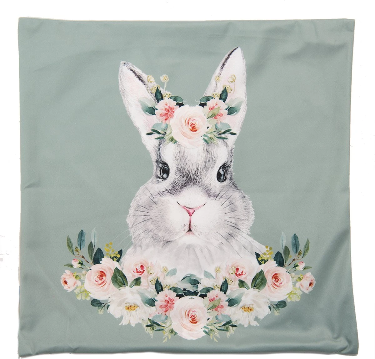 Clayre & Eef Kussenhoes 45x45 Cm Groen Wit Polyester Vierkant Konijn Sierkussenhoes Kussen 5 Clayre & Eef Kussenhoes 45x45 Cm Groen Wit Polyester Vierkant Konijn Sierkussenhoes Kussen - Afbeelding 3