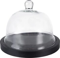 Clayre & Eef Stolp Ø 23x17 Cm Zwart Hout Glas Rond Glazen Stolp