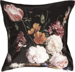 Clayre & Eef Kussenhoes 45x45 Cm Zwart Rood Polyester Vierkant Bloemen Sierkussenhoes Kussen Hoes -Clayre & Eef 1200x1155 1
