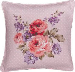 Clayre & Eef Kussenhoes 40x40 Cm Roze Paars Katoen Vierkant Rozen Sierkussenhoes Kussen Hoes